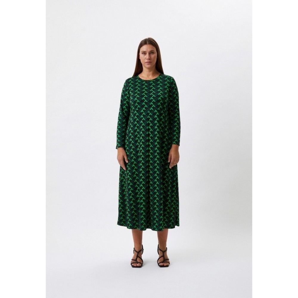 Marina Rinaldi Sport Occulto Geometric Print Long Sleeve Jersey Dress Green L